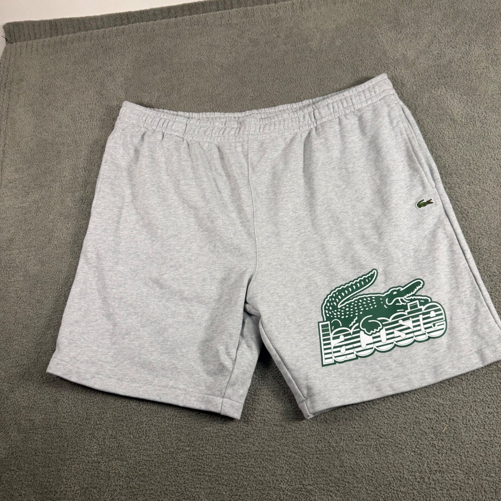 Lacoste Mens Gray Graphic Logo French Terry Sweat Shorts Regular Fit 4XL GH5283